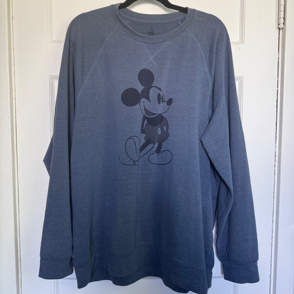 Disney Parks Mickey Mouse Heather Blue Raglan Pullover Sweatshirt XL